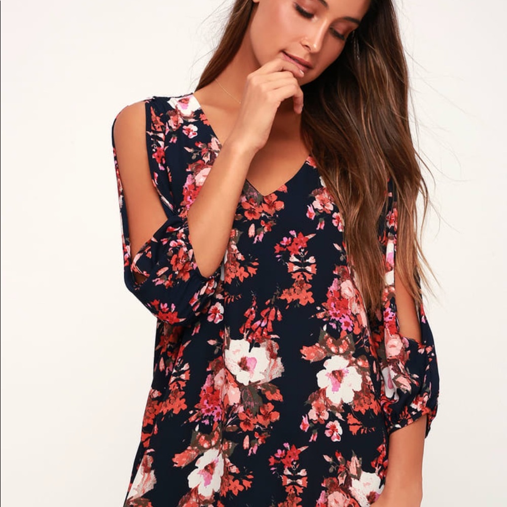 Lulu's Shifting Dears Navy Blue Floral Print Dress
